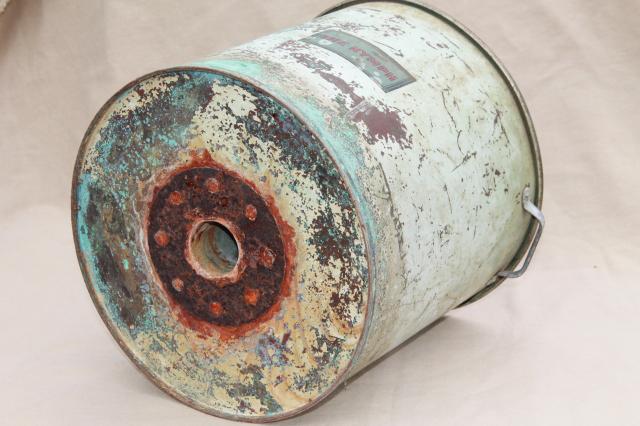 mystery piece large old solid copper pot w/ antique blue paint, vintage Nymph label