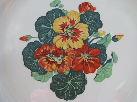 nasturtium flowers vintage tab-handled china cake plate or serving platter
