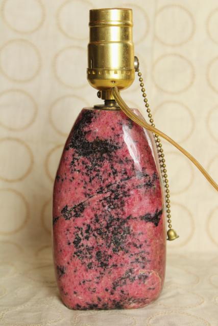 natural polished stone table lamp, rose pink and black marbled red granite
