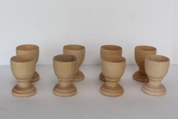 natural raw wood eggcups or egg stands, handmade turned treenware rustic vintage
