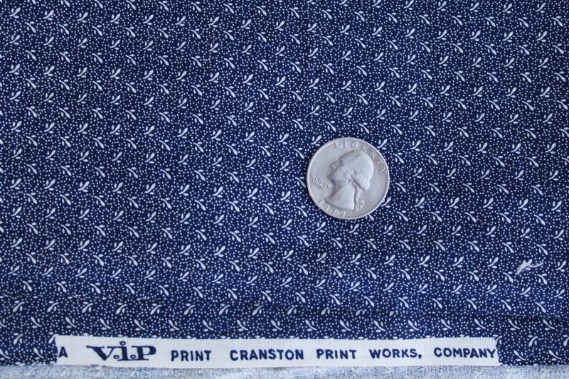 navy blue  white tiny print prairie girl calico fabric vintage VIP Cranston cotton