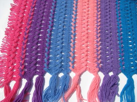 neon brights blue, pink, purple - retro vintage broomstick lace afghan