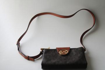 never used Michael Kors large logo Fulton crossbody bag double zip purse signature brown