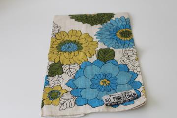 never used pure linen tea towel flower power 60s vintage, Parisian print label