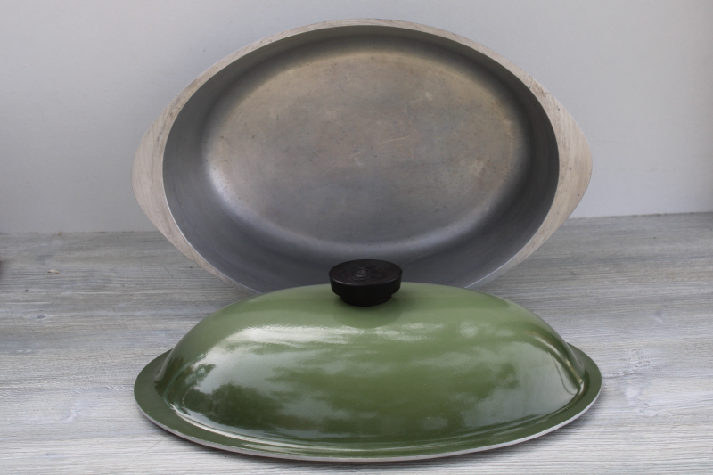 never used vintage Club aluminum avocado green oval dutch oven roaster large pan w/ lid