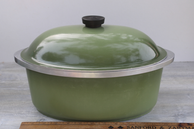 never used vintage Club aluminum avocado green oval dutch oven roaster large pan w/ lid