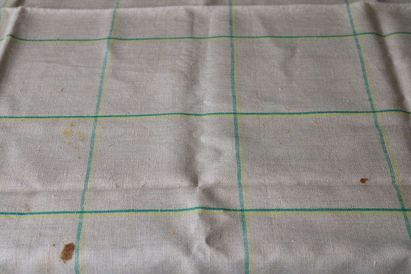 never used vintage pure linen tablecloth, damaged cutter fabric for kitchen towels