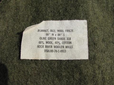 never used vintage wool U.S. Army blanket, Rock River Woolen Mills