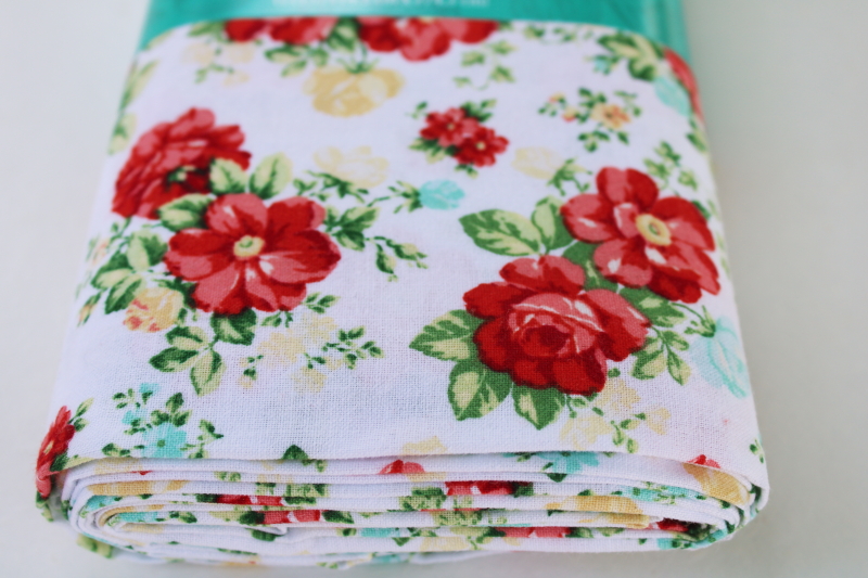 new Pioneer Woman cotton fabric 3 yard cut Vintage Floral print on white