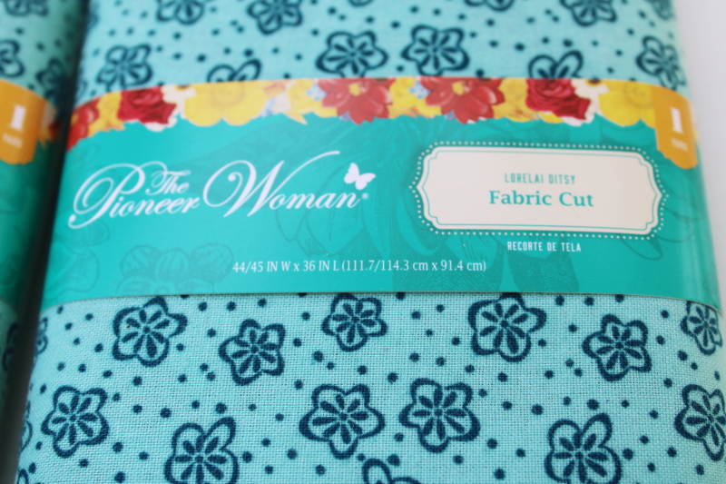 new Pioneer Woman cotton fabric lot of two 1 yard cuts Lorelei Ditsy floral print aqua w/ teal