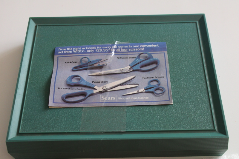 new in box 70s vintage Wiss Wissper Lite sewing scissors set, embroidery snips, pinking shears