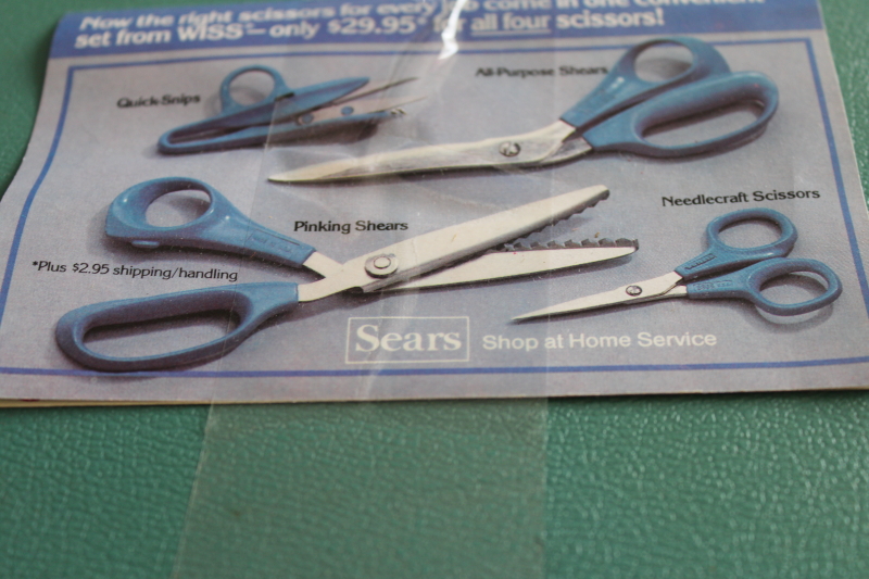 new in box 70s vintage Wiss Wissper Lite sewing scissors set, embroidery snips, pinking shears