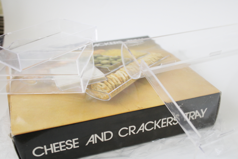 new in box 80s vintage serveware, mod cheese  crackers tray clear acrylic plastic