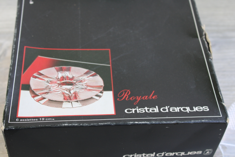 new in box vintage French crystal Royale pattern salad plates set, Cristal dArques