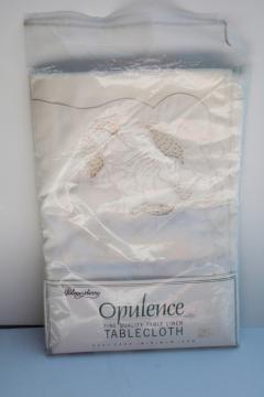 new in package no iron poly cotton ramie fabric tablecloth w/ cutwork machine embroidery