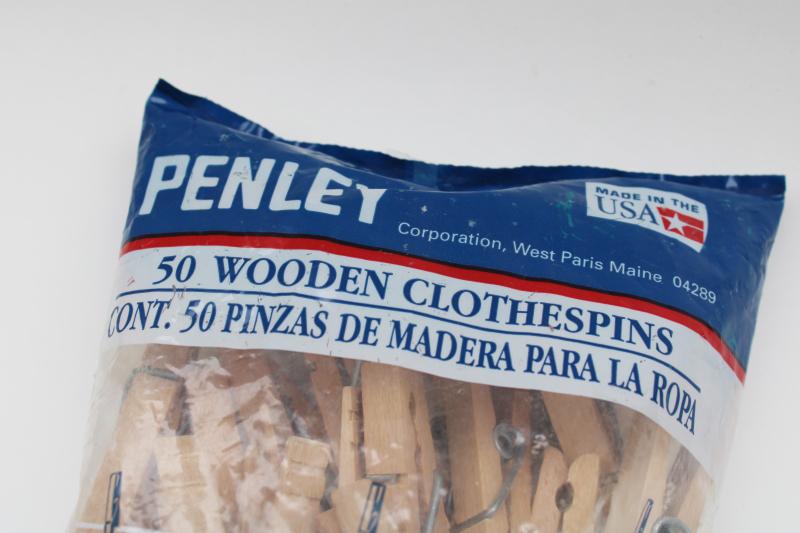 new in package vintage USA made Penley hardwood clothespins spring clip clothes pins