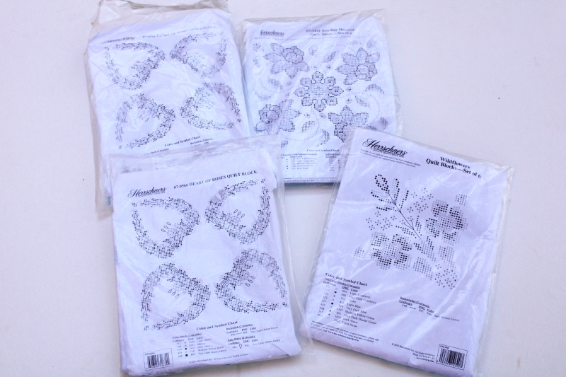 new in pkgs quilt blocks stamped to embroider w/ cross stitch embroidery