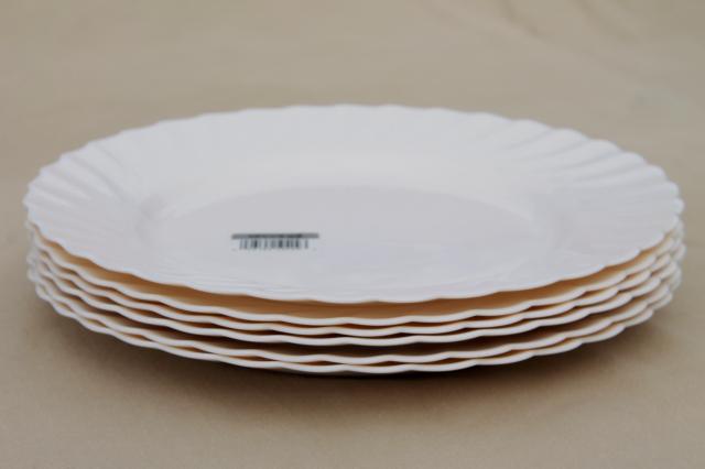 new old stock Arcopal Trianon white or ivory swirl dinner plates set of 6