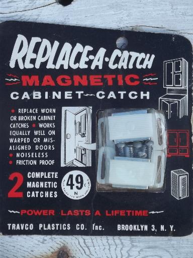 new old stock Travco cabinet catches, vintage 1950s hardware advertising