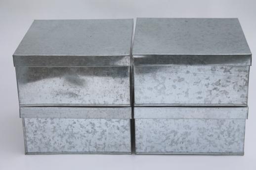 new old stock lot storage box tins, rustic vintage style galvanized zinc metal shoeboxes