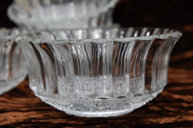 new old stock pressed glass dessert dishes, Escapade Forever Crystal clear glass bowls