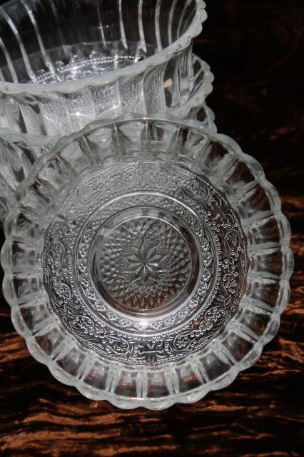 new old stock pressed glass dessert dishes, Escapade Forever Crystal clear glass bowls
