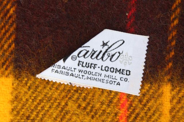 new old stock vintage Faribo camp blanket throw, retro gold plaid soft acrylic