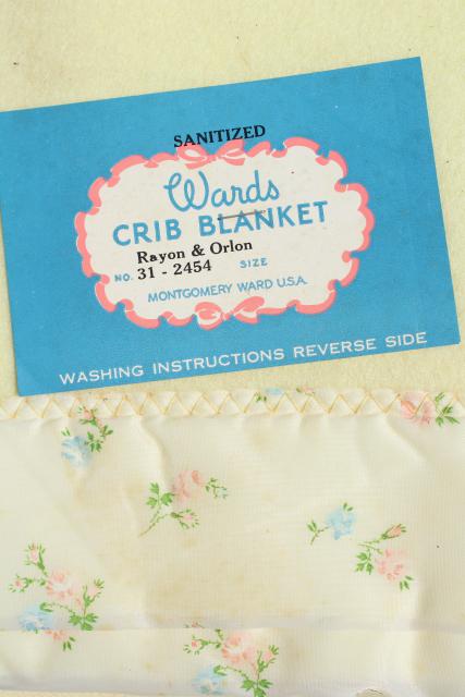 new old stock vintage baby blankets w/ original mid-century labels, cute graphics!