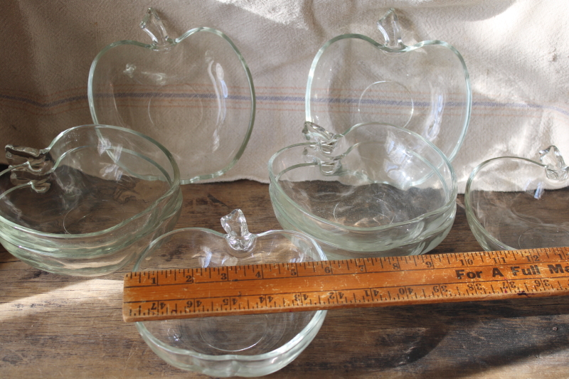 new old stock vintage box of Colony glass apple shape salad bowls crystal clear