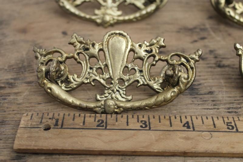 new old stock vintage brass drawer pulls hardware, French or Italianate rococo