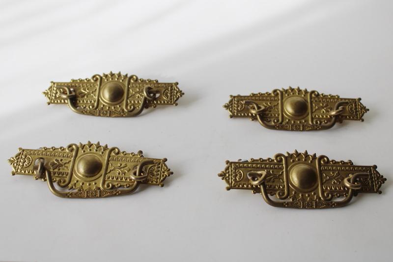 new old stock vintage brass hardware, ornate Eastlake drawer pulls antique reproduction