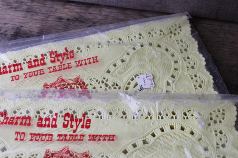 new old stock vintage paper lace doily placemats, pale yellow doilies in original packages