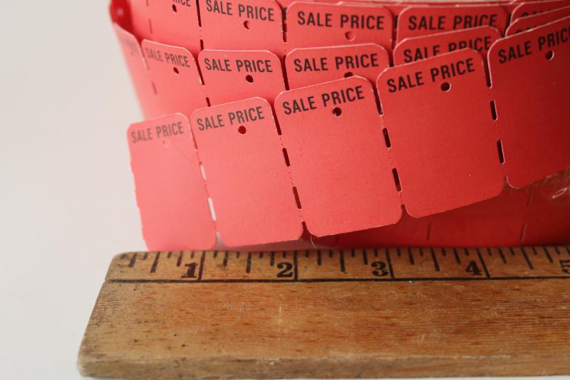 new old stock vintage red paper Sale Price tags, hang tag label rolls