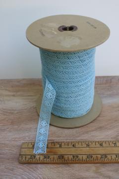 new old stock vintage sewing trim, huge spool of cotton lace insertion in french blue