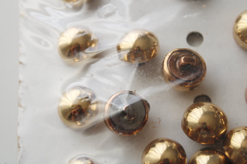 new old stock vintage shiny brass plated buttons, shank type metal buttons plain round dome shape