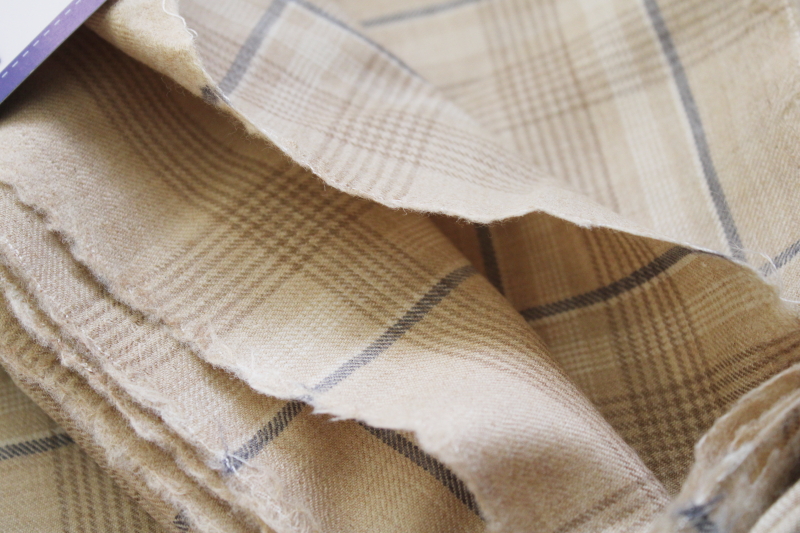 new w/ tag vintage Pendleton pure wool fabric, pale buff tan, ivory, gray plaid wool flannel
