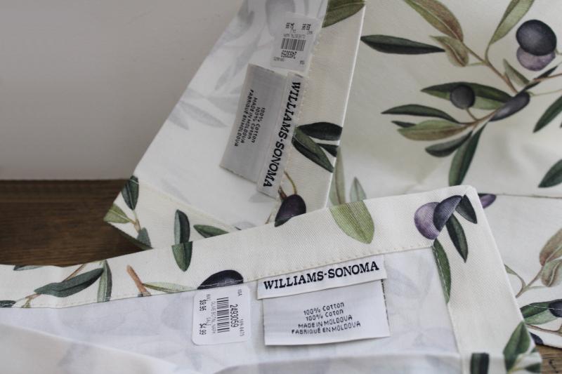 new w/ tags Williams Sonoma cotton napkins, olives print Italian / French country style