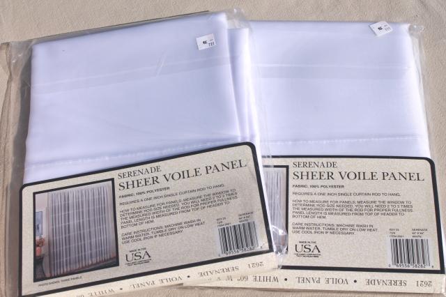 new unused vintage sheer voile curtains, curtain panels long white sheers mint in pkg