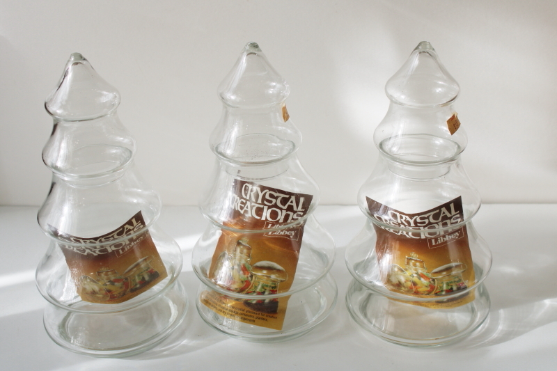 new vintage Libbey glass Christmas tree jars for snow globe winter displays or holiday candy