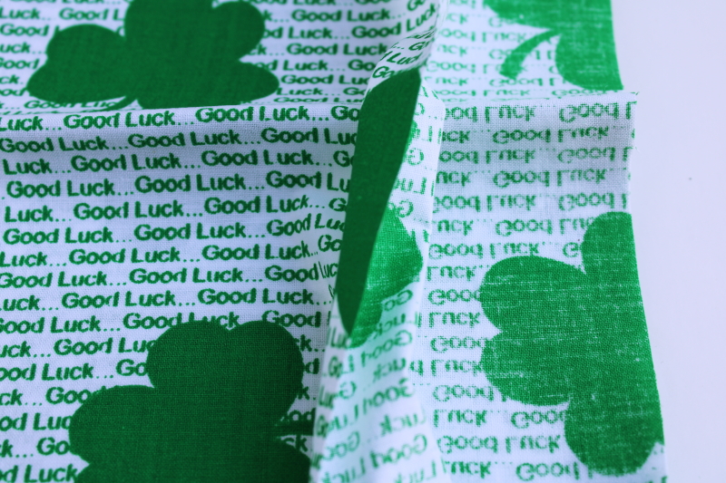 newer quilting weight cotton fabric, Good Luck kelly green  white clover print