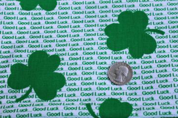 newer quilting weight cotton fabric, Good Luck kelly green  white clover print