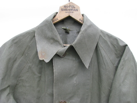 old 1945 olive drab WWII dismounted soldier/sentry rubber raincoat