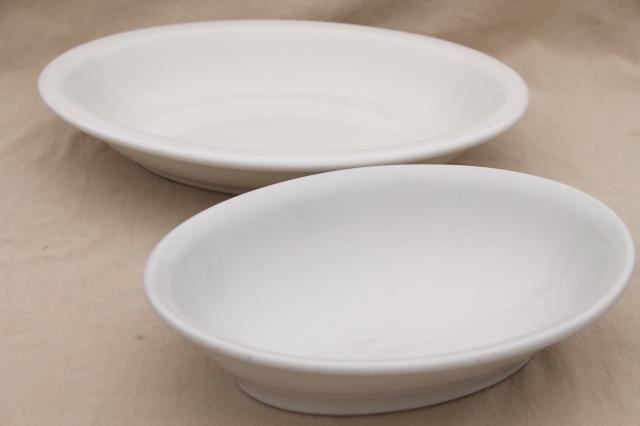 old American ironstone china bowls, large oval serving dishes, plain pure white