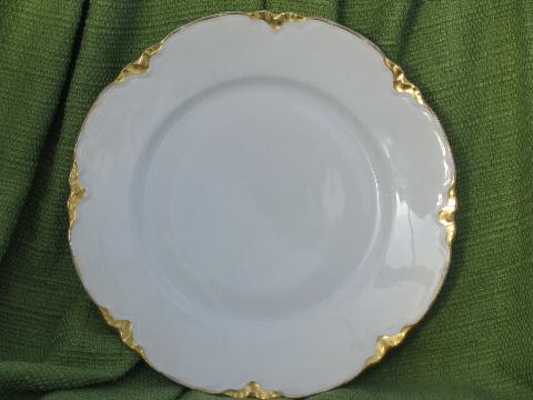old Bavaria china plates, pure white porcelain w/ gold ribbon border