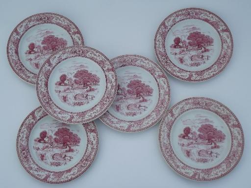 old Buffalo transferware china plates Fairview horse and rider, country farm home