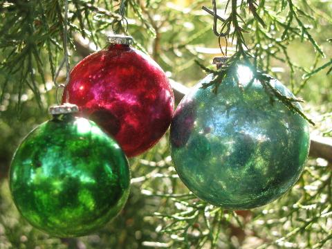 old Christmas ornaments lot, miniature feather tree glass balls ...