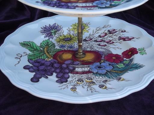 old Copeland Spode china two-tiered plate, Reynolds fruit and flowers