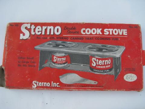 old Double-Service sterno camp stove, vintage blue enamel ware