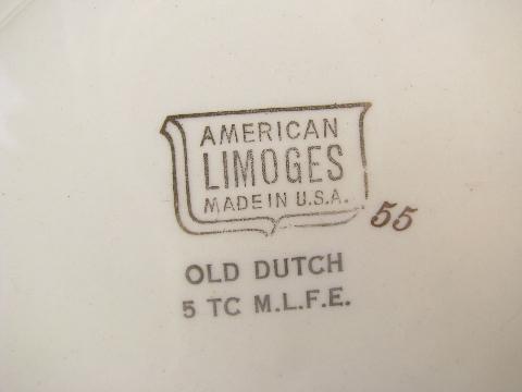 old Dutch gaudy tulips folk art pattern, vintage American Limoges china dinner plates