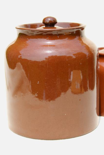 old English redware pottery canister jars, Price - England vintage pantry crocks